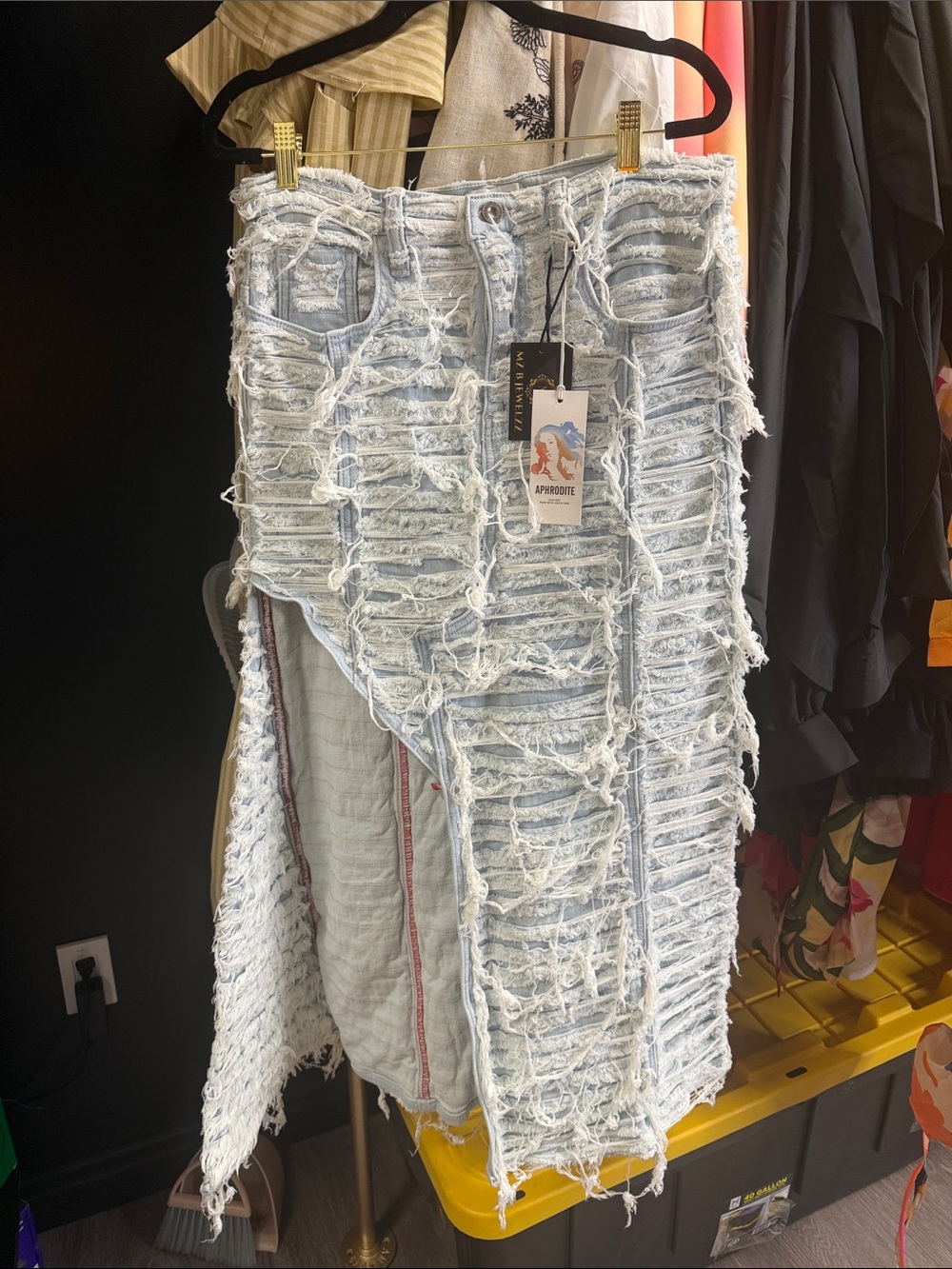 Aphrodite Distressed Light Blue Denim Midi Skirt